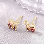 Brass Micro Pave Cubic Zirconia Stud Earrings for Women, Butterfly, Cadmium Free & Lead Free, Long-Lasting Plated, Rack Plating, Real 18K Gold Plated, Medium Violet Red, 7.5x8mm(KK-A305-07G-01)