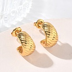Textured Letter C 304 Stainless Steel Stud Earrings for Women, Ion Plating(IP), Golden, 15x9mm(EJEW-K333-11G)