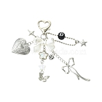 ABS Plastic Imitation Pearl & Acrylic & Alloy & 316 Stainless Steel Locket Pendant Decorations, with Alloy Lobster Claw Clasps, Platinum, 125mm(HJEW-YW00454-01)