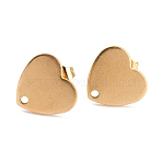 Ion Plating(IP) 304 Stainless Steel Stud Earring Findings, with Ear Nuts/Earring Backs and Hole, Heart Shape, Golden, 12x13x1mm, Pin: 0.8mm(X-EJEW-O104-15G)