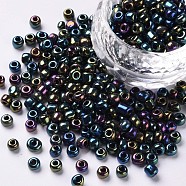6/0 Glass Seed Beads, Iris Round, Colorful, 4mm, Hole: 1mm, about 4500pcs/pound(SEED-A009-4mm-605)
