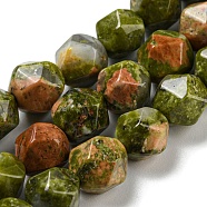 Natural Unakite Beads Strands, Faceted, Polygon, 7.5~8.5x7.5~8x7.5~8mm, Hole: 1.4mm, about 44~49pcs/strand, 14.25~14.96 inch(36.2~38cm)(G-C085-A08-01)