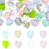 32Pcs 8 Colors Food Grade Eco-Friendly Silicone Beads, Chewing Beads For Teethers, DIY Nursing Necklaces Making, Monstera Leaf, Mixed Color, 23x21x7mm, Hole: 2mm, 4pcs/color(FIND-CA0006-70)