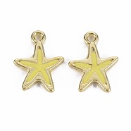 Rack Plating Alloy Pendants, with Enamel, Cadmium Free & Lead Free, Starfish, Light Gold, Yellow, 17x13x1.5mm, Hole: 1.8mm(PALLOY-S132-234F-RS)