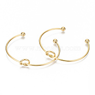 304 Stainless Steel Love Knot Cuff Bangle Making, with End Round Beads, Golden, Inner Diameter: 2-1/2 inch(63~66mm)(X-MAK-S073-001G)