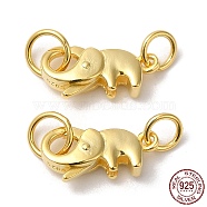 925 Sterling Silver Lobster Claw Clasps with Jump Rings, Elephant with 925 Stamp, Golden, 7x14x4.5mm(STER-D006-15G)