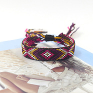 Polyester Braided Rhombus Pattern Cord Bracelet, Ethnic Tribal Adjustable Brazilian Bracelet for Women, Coconut Brown, 5-7/8 inch(15cm)(FIND-PW0013-004A-20)