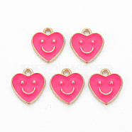 Alloy Enamel Charms, Cadmium Free & Lead Free, Light Gold, Heart with Smile, Deep Pink, 13x12x1.5mm, Hole: 1.6mm(X-ENAM-T016-12A-RS)