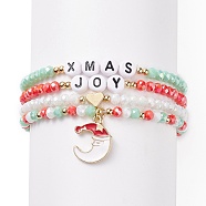 4Pcs 4 Style Glass Stretch Bracelets Set with Word Xmas Joy Acrylic Beads, Christmas Moon Alloy Charm Bracelets for Women, Mixed Color, Inner Diameter: 2-1/8 inch(5.5cm), 1Pc/style(BJEW-TA00126)