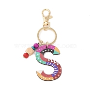 Wood Keychain, with Dye & Iron Key Ring, Letter S, 11.6~12.1cm(KEYC-S256-01S)