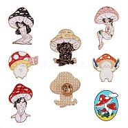 7Pcs 7 Style Mushroom Enamel Pin, Cartoon Alloy Brooch for Backpack Clothes, Light Gold, Mixed Color, 27~43x23~30x1.5~2mm, 1pc/style(JEWB-SZ0001-56)