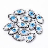 Natural Freshwater Shell Beads, with Polymer Clay Rhinestone, Horse Eye, 21~22x11~13x5mm, Hole: 1mm(RB-Q208-13)