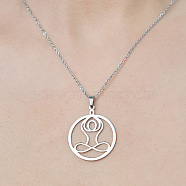 201 Stainless Steel Hollow Yoga Pendant Necklace, Stainless Steel Color, 17.72 inch(45cm)(NJEW-OY002-09)