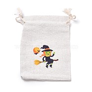 Halloween Cotton Cloth Storage Pouches, Rectangle Drawstring Bags, for Candy Gift Bags, Witch Pattern, 13.8x10x0.1cm(ABAG-M004-01D)