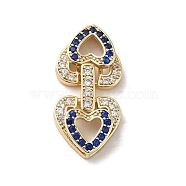 Brass Micro Pave Cubic Zirconia Fold Over Clasps, Heart, Real 18K Gold Plated, Medium Blue, 29x14x4.5mm(KK-H455-53G-03)