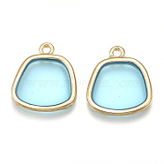 Epoxy Resin Pendants, with Alloy Findings, Trapezoid, Light Gold, Sky Blue, 20x17x1.5mm, Hole: 1.8mm(PALLOY-T056-12B)