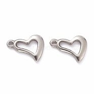 201 Stainless Steel Pendants, Heart, Stainless Steel Color, 15.5x11x2mm, Hole: 1.5mm(STAS-G238-01)