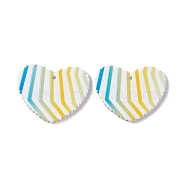 Double Side Acrylic Pendants, Heart with Stripe Pattern, Colorful, 26x31.5x2mm, Hole: 1.6mm(MACR-C004-01B)