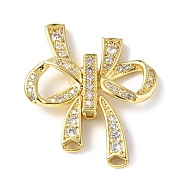 Rack Plating Brass Micro Pave Clear Cubic Zirconia Fold Over Clasps, Bowknot, Real 18K Gold Plated, 31x24x5mm, Hole: 1x1.4mm(KK-G448-02G)
