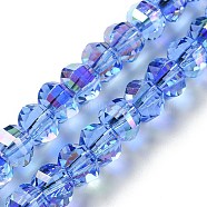 Transparent Electroplate Glass Beads Strands, AB Color Plated, Faceted, Rondelle, Light Steel Blue, 7.8x5.8~6.3mm, Hole: 1.5mm, about 80pcs/strand, 18.31''~19.88''(46.5~50.5cm)(GLAA-Q099-C01-11-1)