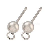304 Stainless Steel Stud Earring Findings, Round, Stainless Steel Color, 15x4x4mm, Hole: 1.8mm, Pin: 10x0.8mm(STAS-O004-10B-P)