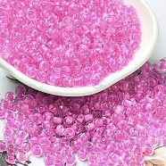 Transparent Glass Round Seed Beads, Inside Colours, Round, Magenta, 6/0, 4x3mm, Hole: 1.2mm, about 7258pcs/pound(SEED-B001-05A-26)