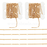 Brass Flat Round Link Chains, with Cable Chains, Soldered, with Card Paper, Golden, 1~2mm, about 6.56 Feet(2m)/Card(CHC-WH0003-02G)