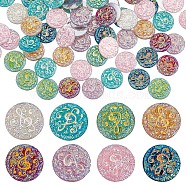 128Pcs 8 Colors Resin Cabochons, with Giltter Powder, AB Color, Flat Round with Musical Note Pattern, Mixed Color, 9.5x2mm, about 16pcs/color(CRES-CN0001-07)