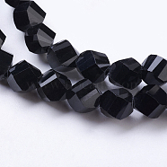 Faceted Black Glass Twist Bead Strands, 8x7~8x8mm, Hole: 1mm(X-GLAA-R042-8x8mm-14)