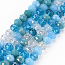 Electroplate Glass Beads Strands, AB Color Plated, Faceted, Rondelle, Light Sky Blue, 7.5~8x6mm, Hole: 1.5mm, about 69~72pcs/strand, 16.54 inch~17.24 inch(42cm~43.8cm)(EGLA-S194-18B)
