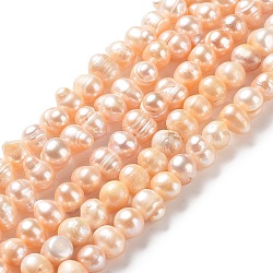 Natural Cultured Freshwater Pearl Beads Strands, Potato, Grade AB, Sandy Brown, 7~8x6~6.5mm, Hole: 0.6mm, about 52pcs/strand, 13.31~13.46 inch(33.8~34.2cm)(PEAR-E018-76)