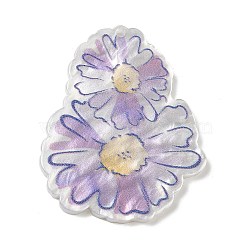 Printed Acrylic Pendants, Daisy Charm, Lilac, 39.5x32x2.5mm, Hole: 1.5mm(OACR-B015-11B)