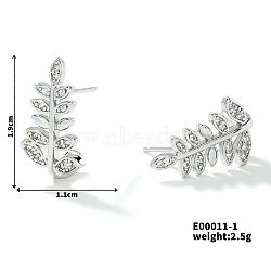 Fashionable and Versatile 3D Leaf Stud Earrings with Copper, Zirconia Stones, Platinum, 19x11mm(YH8116-1)