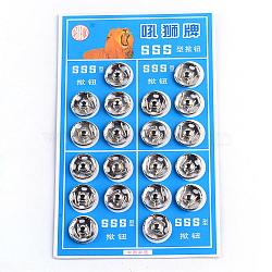 Iron Sewing Snap Button, Press Studs, Garment Buttons, Flat Round, Platinum, 15.5~16x5mm, Hole: 2.5x1.5mm, about 20sets/card, 6cards/box(SNAP-R028-16mm-02P-B)