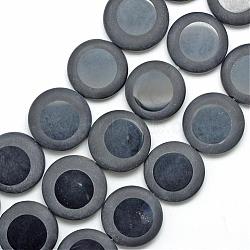 Natural Agate Beads Strand, Half Frosted, Dyed, Flat Round, Black, 24~27x5~7.5mm, Hole: 2.5mm, about 15pcs/strand, 15.5 inch(G-S234-05)