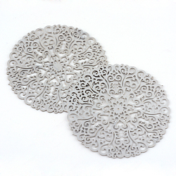 304 Stainless Steel Filigree Joiners, Flat Round, Stainless Steel Color, 42x0.5mm, about 95~110pcs/bag(STAS-S044-040)