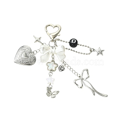 ABS Plastic Imitation Pearl & Acrylic & Alloy & 316 Stainless Steel Locket Pendant Decorations, with Alloy Lobster Claw Clasps, Platinum, 125mm(HJEW-YW00454-01)