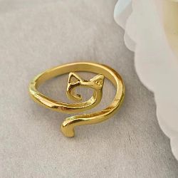 Alloy Open Cuff Rings for Women, Cat Shape, Golden, Inner Diameter: 16~19mm(FS-WG27D4E-03)