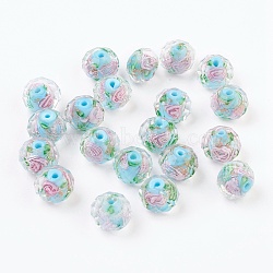 Handmade Lampwork Beads, Inner Flower, Faceted Rondelle, Deep Sky Blue, 9x7mm, Hole: 1.5mm(LAMP-J089-E05)