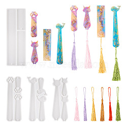 DIY Bookmark Making Kits, Including Cat/Whale/Paw Print Silicone Bookmark Pendant Molds, Polyester Tassel Decoration, Mixed Color, Molds: 157~185x54~71x5~5.5mm, Hole: 2.8mm, 4pc, Tassel: 130x6mm, 12pcs(DIY-TA0006-13)