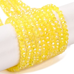 Baking Electroplate Glass Beads Strands, AB Color, Faceted, Round, Yellow, 3x2mm, Hole: 0.7mm, about 152~153pcs/strand, 13.39''(34~34.5cm)(DGLA-A039-J2MM-B23)