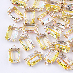 Transparent Glass Pendants, with Brass Findings, Faceted, Rectangle, AB Color Plated, Light Gold, Light Khaki, 17.5x10x6.5mm, Hole: 1.6mm(X-GLAA-T007-20E)