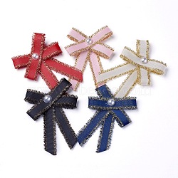 Polyester Brooch, with Glass Pearl and Iron Findings, Bowknot, Mixed Color, 95~100x67~72mm(JEWB-I011-01)