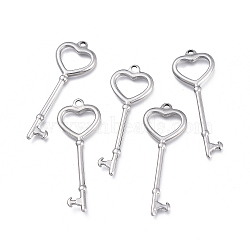 304 Stainless Steel Big Pendants, Heart Key, Stainless Steel Color, 50x18x2.5mm, Hole: 2.2mm(STAS-K207-19P)