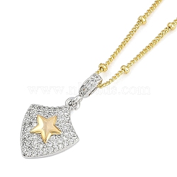 Brass Micro Pave Clear Cubic Zirconia Shield Pendant Satellite Chain Necklaces for Women, Real 18K Gold Plated & Platinum, Star, 17.91 inch(45.5cm)(NJEW-U015-05G-03)