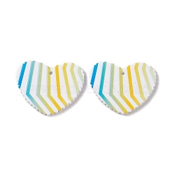 Double Side Acrylic Pendants, Heart with Stripe Pattern, Colorful, 26x31.5x2mm, Hole: 1.6mm(MACR-C004-01B)