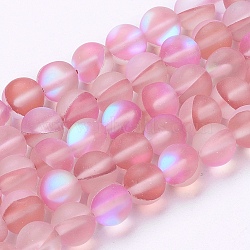 Synthetic Moonstone Beads Strands, Holographic Beads, Frosted, Round, Pale Violet Red, 8mm, Hole: 0.8mm, about 47~48pcs/strand, 15.1 inch(G-K280-02-8mm-02)