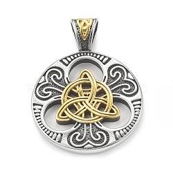 Viking Norse 304 Stainless Steel Pendants, Flat Round with Triquetra Knot Charm, Antique Silver & Golden, 45x33x8mm, Hole: 5.5x8.5mm(STAS-G303-38G)
