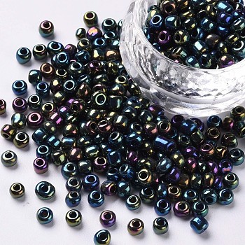 6/0 Glass Seed Beads, Iris Round, Colorful, 4mm, Hole: 1mm, about 4500pcs/pound