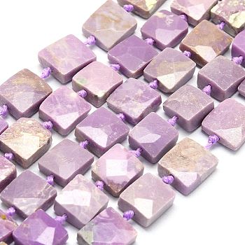 Natural Lepidolite Beads Strands, Faceted, Square, 11.5~12.5x11.5~12.5x4.5~5.5mm, Hole: 0.8mm, about 34~37pcs/strand, 16.54~17.32 inch(42~44cm)